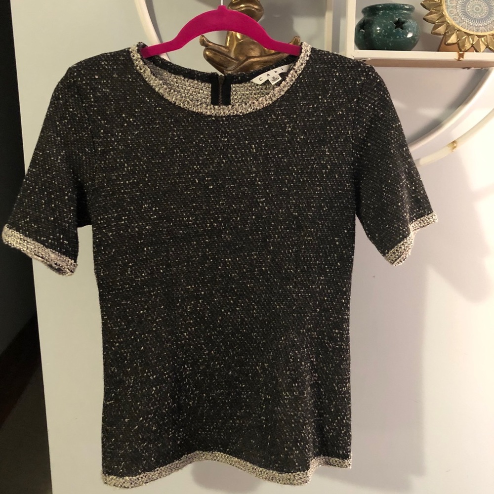 CAbin #542 Coco Shell Terry Boucle Tweed Short Sleeve Shirt Sweater S